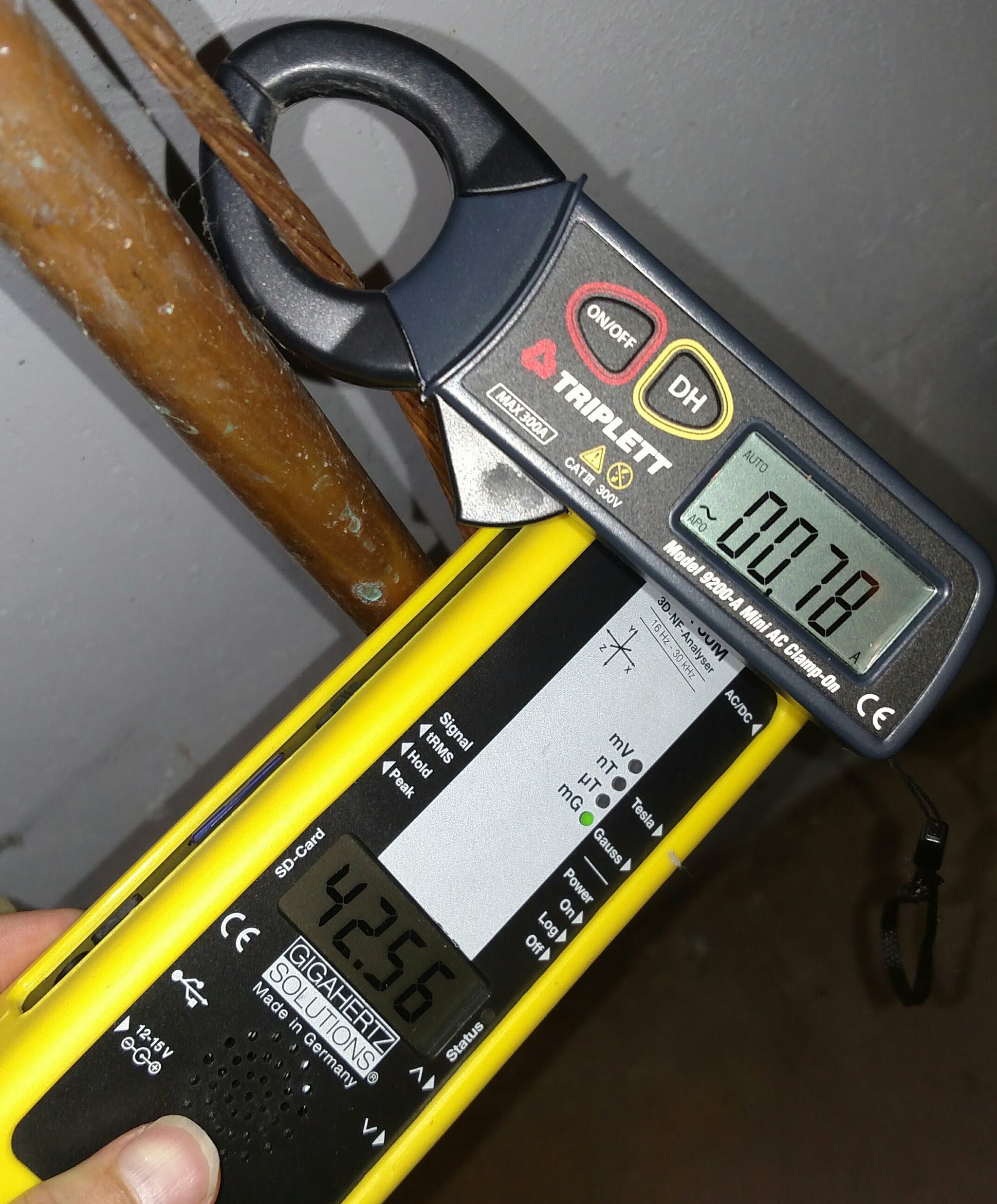 Current on pipe and ground wire leading to high magnetic fields throughout the entire house.